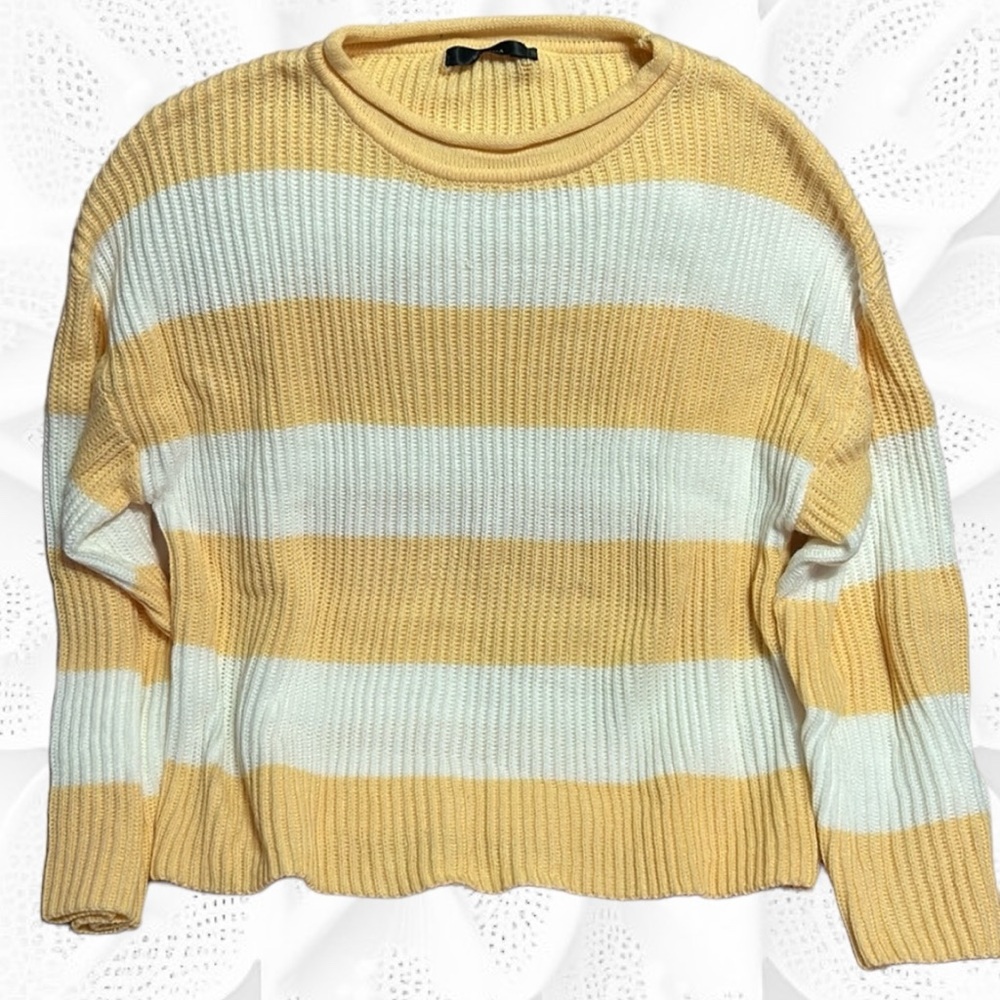Yellow and white big striped sweater. Never used.